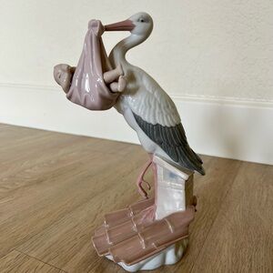 Stork Figurine with Baby - White and Pink